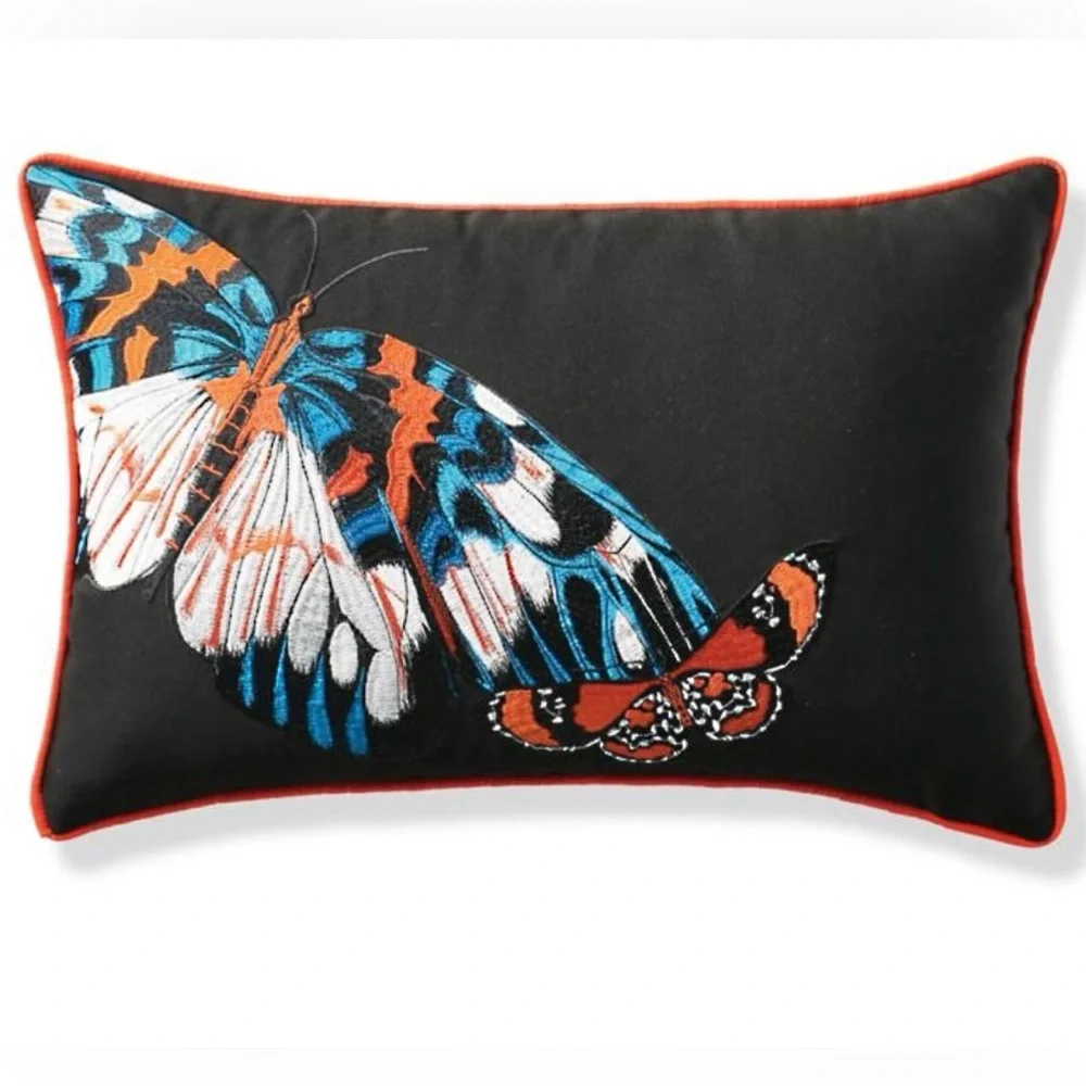Frontgate Butterfly Embroidered Outdoor Pillow Cover - 13” x 20” - NWT